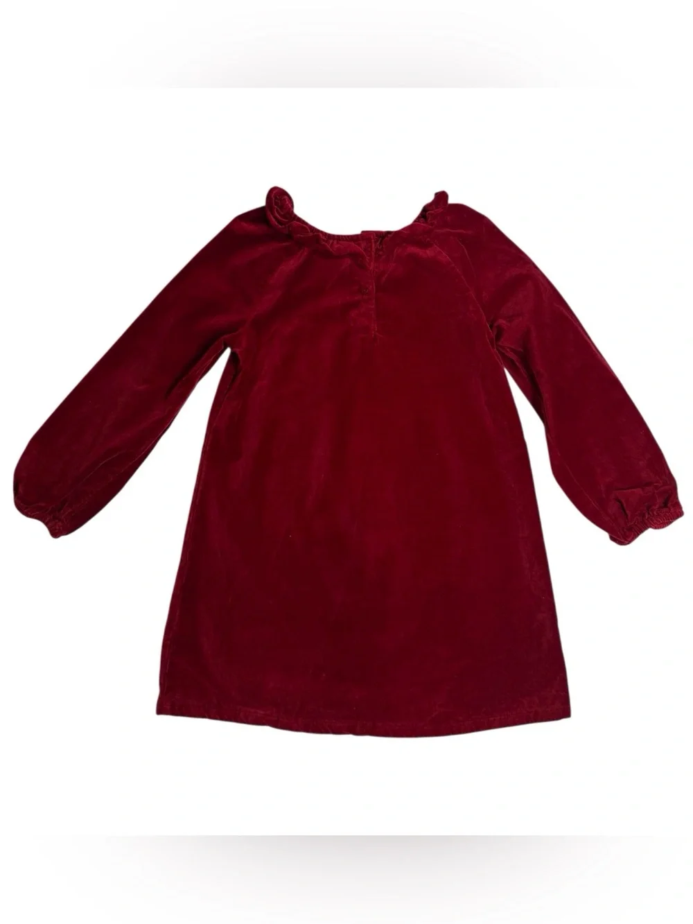 H & M Girls Red Velvet Long Sleeve A line Dress w/ruffle neckline size girls 6X
